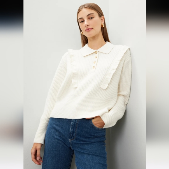 Derek Lam 10 Crosby Noelia Cream Ruffle Wool Sweater Size XL - Picture 3 of 9